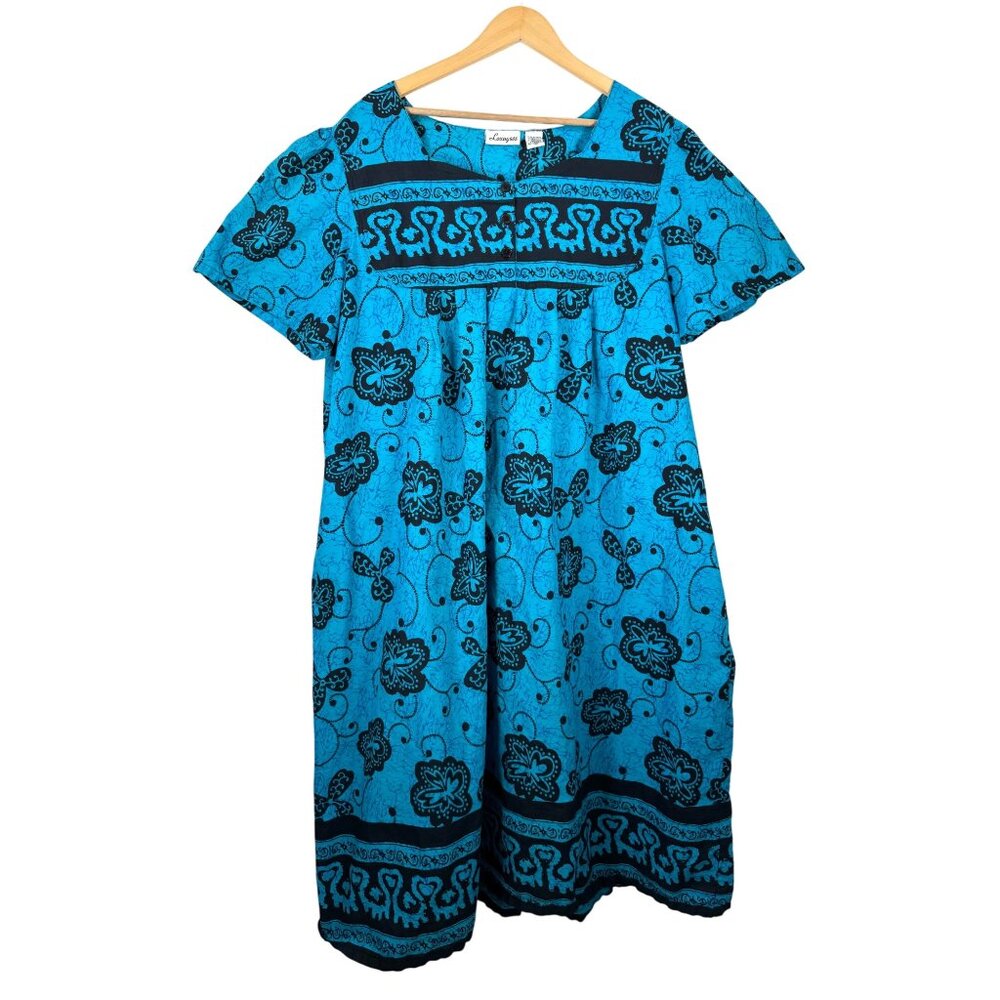 VTG Loungees Paisley‎ lagen look beach relaxed midi dress blue sz 3X